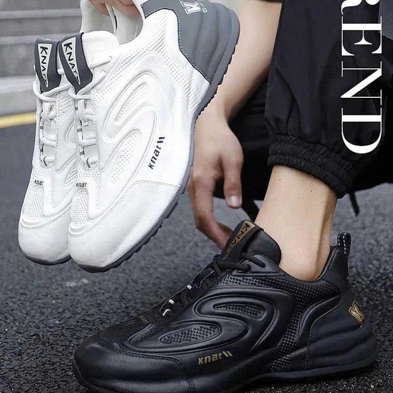 

Men's cowhide light luxury bag sole shoes, casual sports thick sole, internally raised breathable trendy shoes