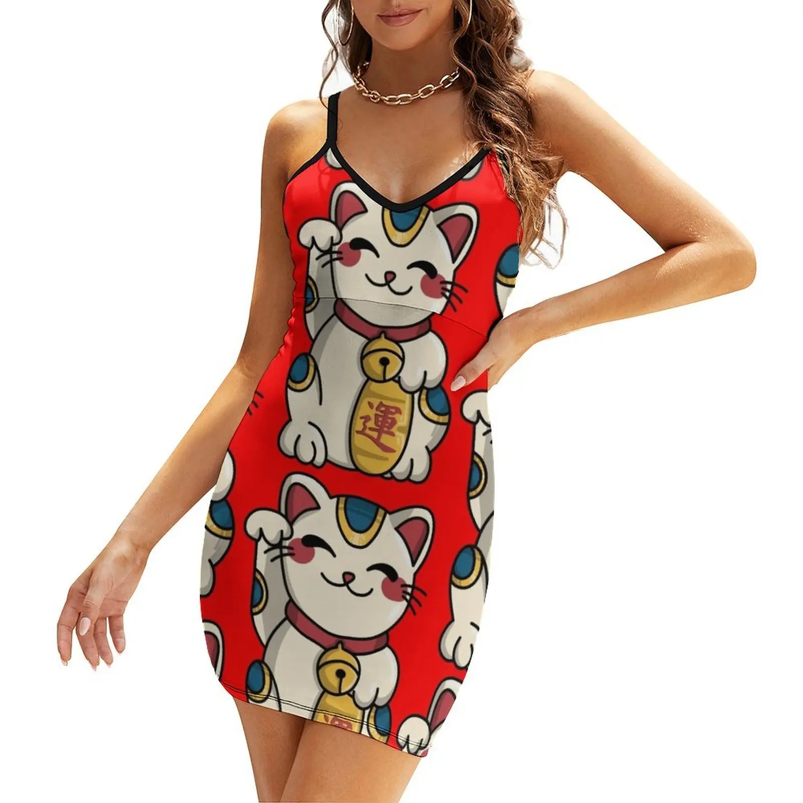 

Lucky cat Sling Dress birthday dress dress for women 2025 for women summer summer for women 2025