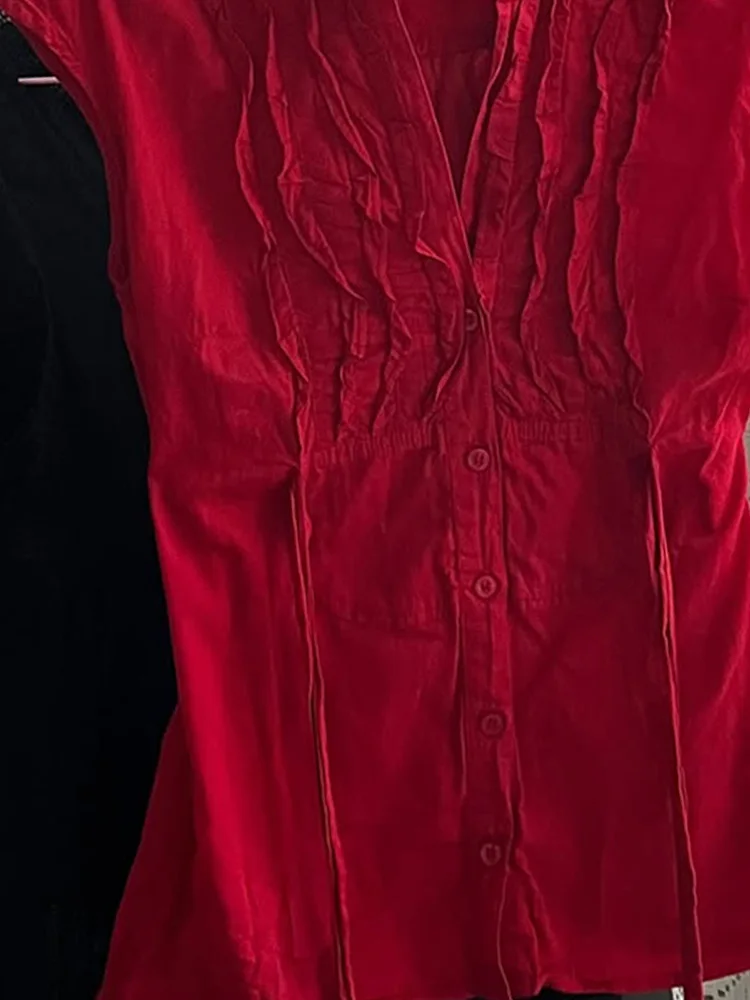 Chanyue weiyun original high-end emagrecimento vermelho irt vintage ort sve topo novo verão casual sle mistura de algodão feminino irt