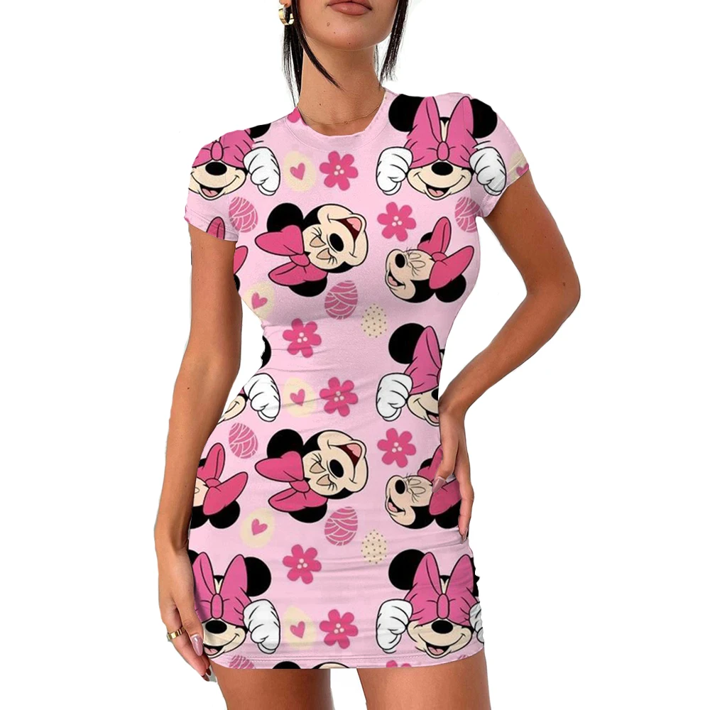 Women's Dress Casual Disney Cartoon Fashion Print Mickey 5XL Elegant Dresses for Women 2024 Top Sexy Slim Fit Minnie Mouse Tight