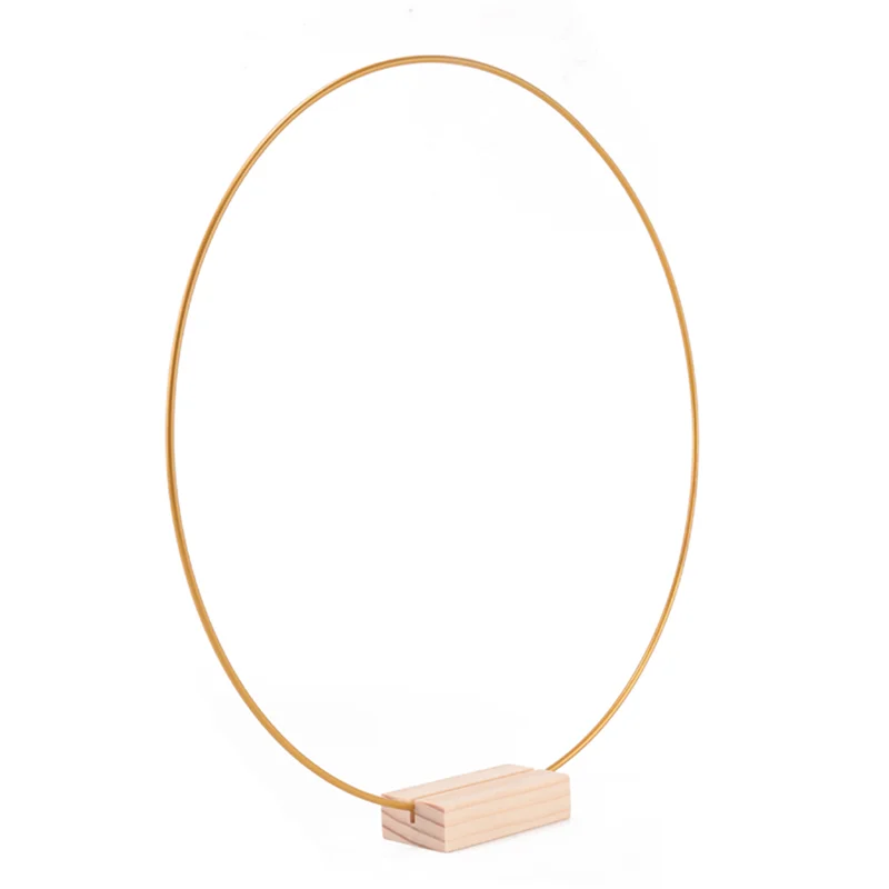 AD23-6 PCS 12 Inch Floral Hoops Centerpiece For Table, Gold Wreath Ring With 6 PCS Wood Holder Stands, Hoop Rings