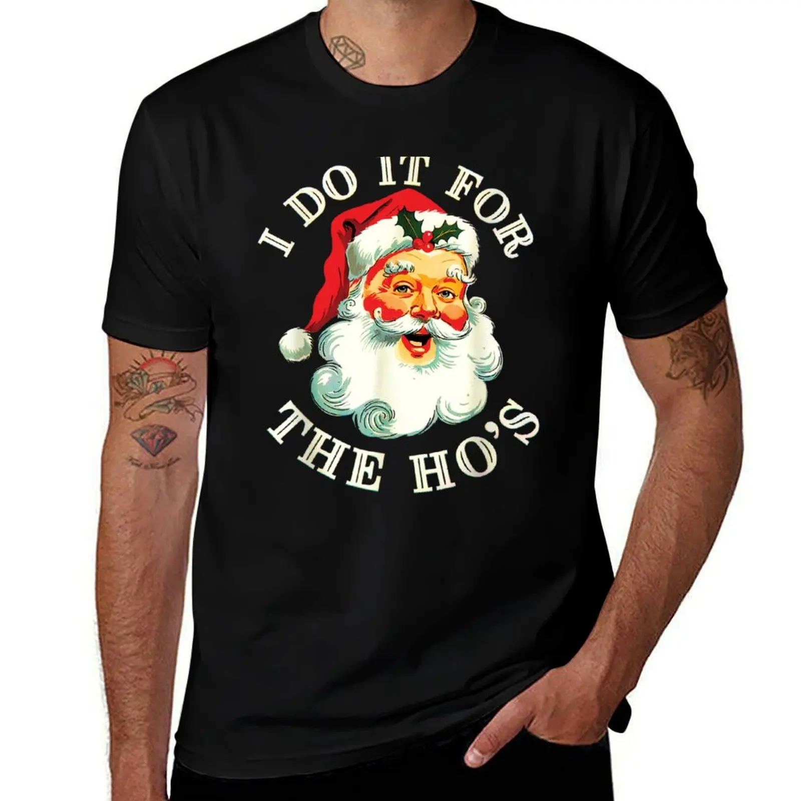 I Do It For The Hos Funny Inappropriate Christmas Santa Face T-Shirt blue lock tees mens graphic t-shirts funny