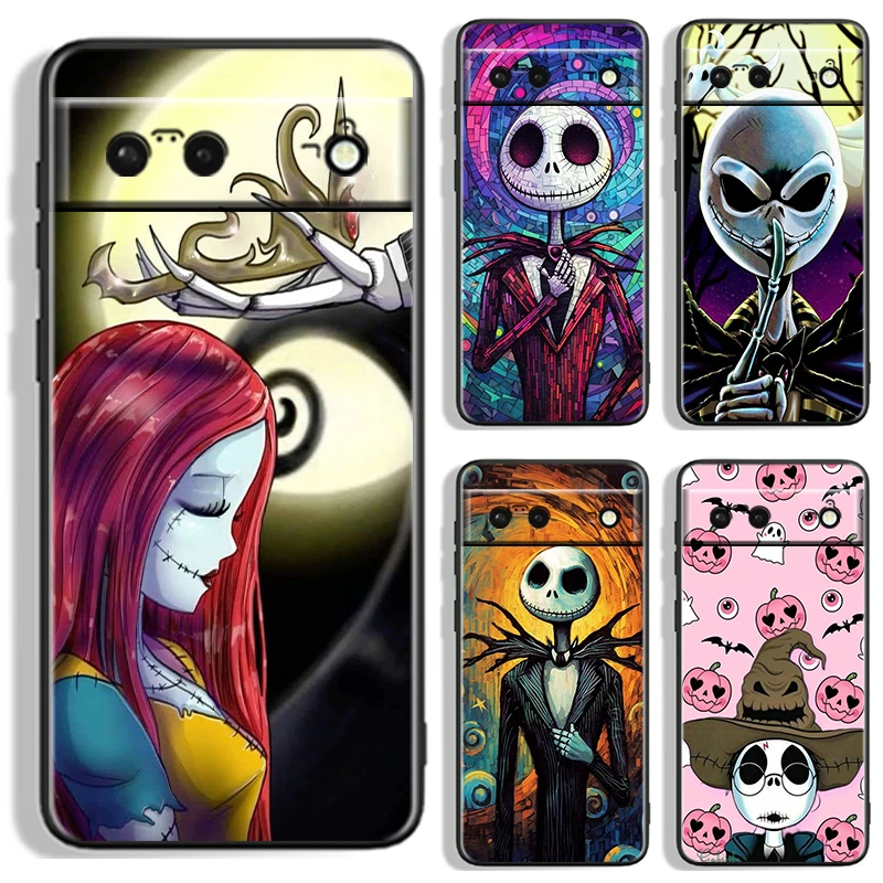 Disney Jack Skellington Anime For Google Pixel 9 8 7A 7 6A 6 5A 5 4 4A XL 5G Black Silicon Shockproof Shell TPU Phone Case