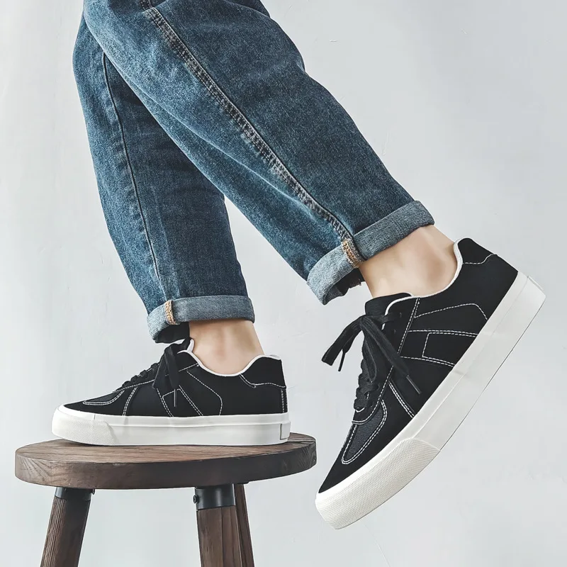 2024 New  Casual Shoes Korean Edition  Student Casual Board Shoes Trendy Versatile Suede Splicing Canvas Shoes Men