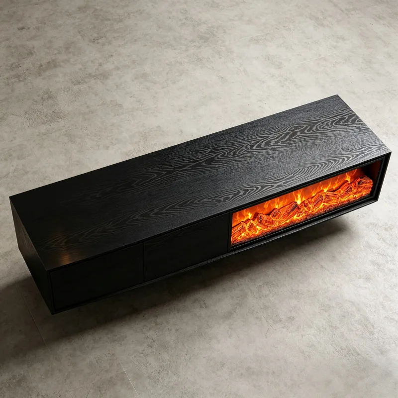 K*-Italian Minimalist TV Cabinet Modern Wall Mounted Black 3D Fireplace TV Cabinet Simulation Flame Decoration Furnace TV Stand