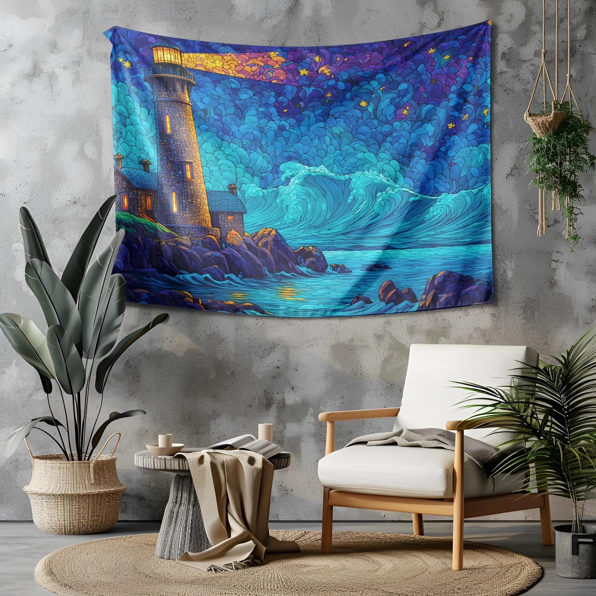 VIKAMA Healing Series Clear Sea Flowing Light Tapestry Fresh Ins Wind Background Cloth Living Room Decoration Room Decoration
