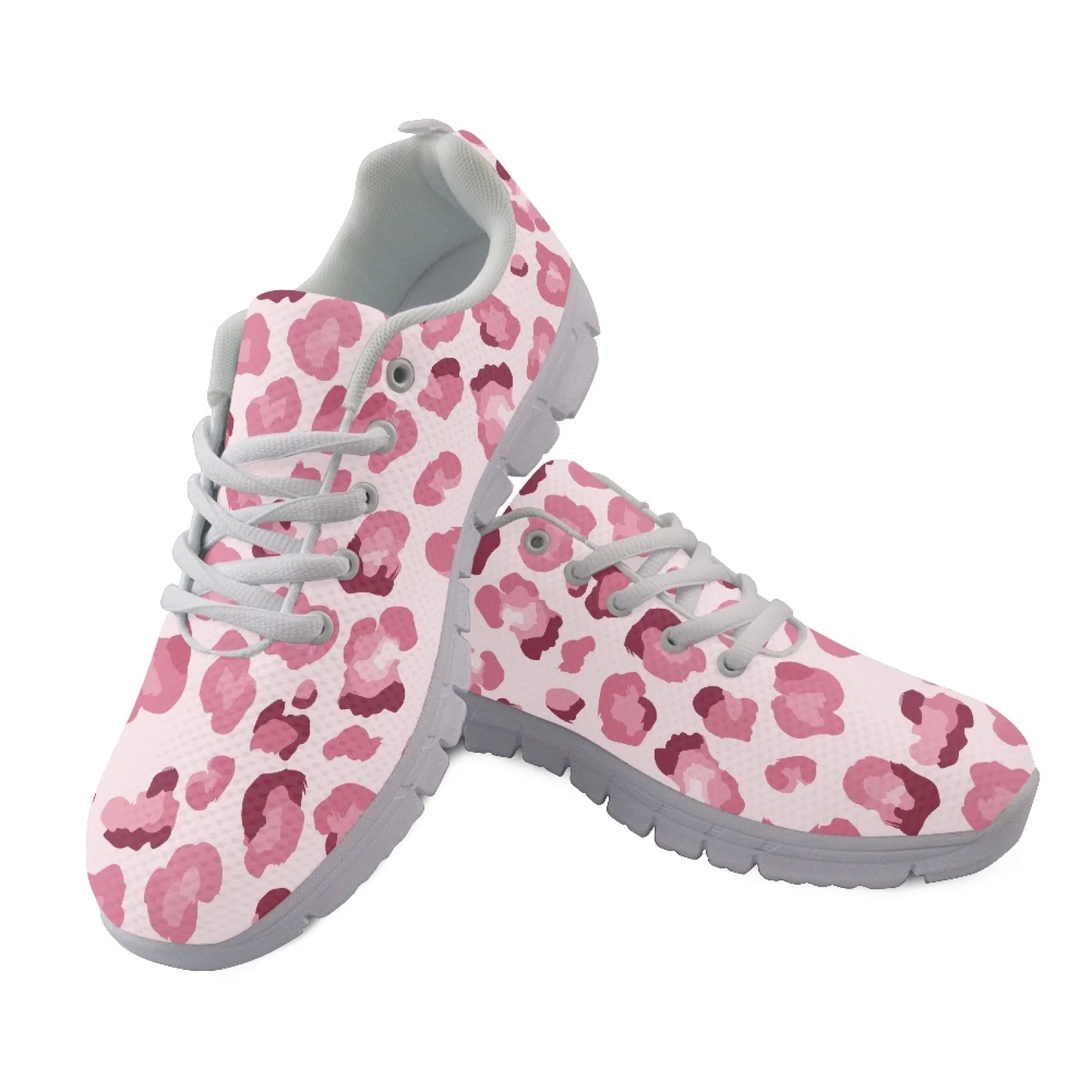Coloranimal Pink Leopard Lace-up Walking Shoes for Men Mesh & EVA Sole Men's Walking Shoe for Gym