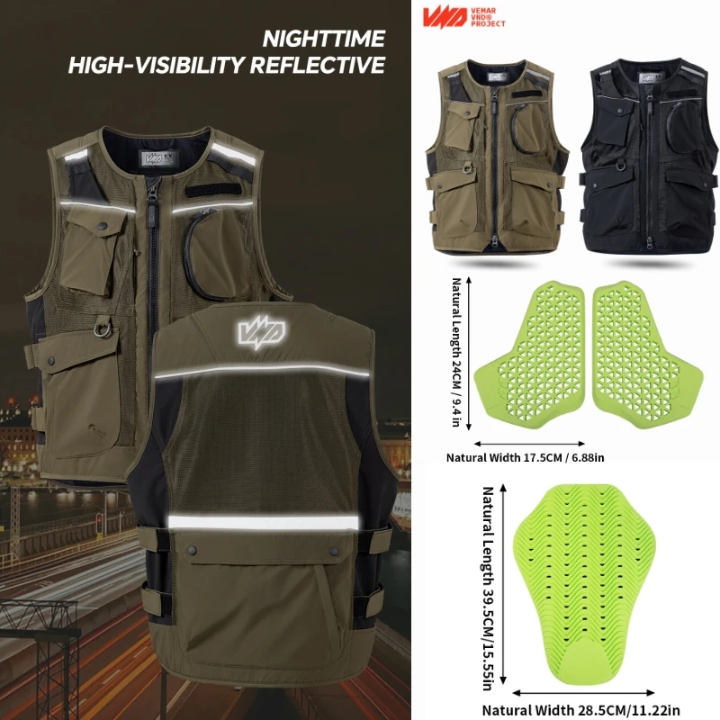 

Летний мужской жилет с несколькими карманами, уличный повседневный сетчатый жилет, съемный защитный механизм CE1, удобный жилет для езды на мотоцикле, предотвращающий падение