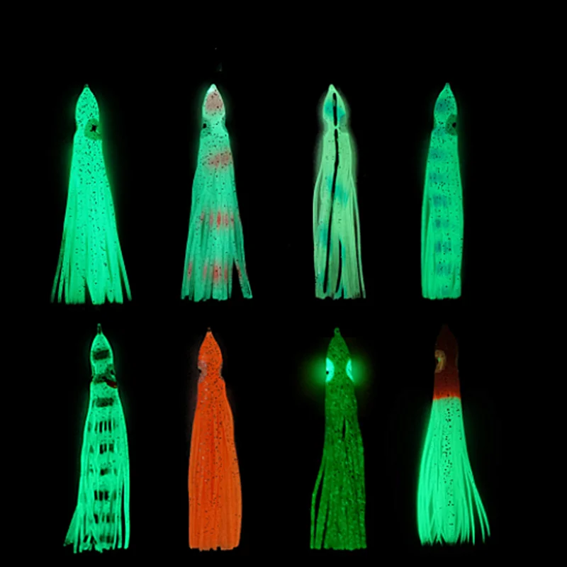 2022 Hot Sale 5PCS Luminous Squid Skirts Soft Lure 5cm Night Fishing Lure Octopus Glow Rubber Artificial Bait.