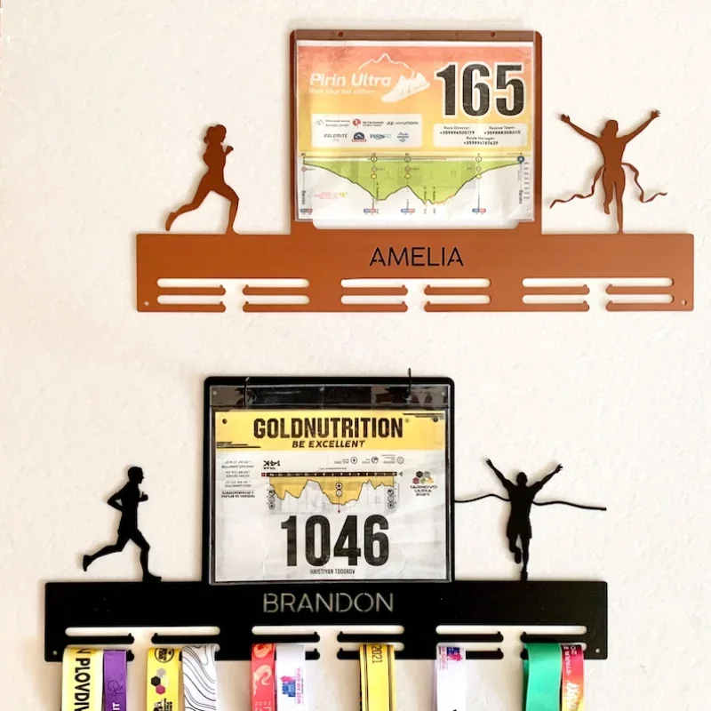 Custom Running Medal Holder Finisher Medal Hanger Race Bib Holder Custom Name Display for Medals & Race Metal Rack for Runner