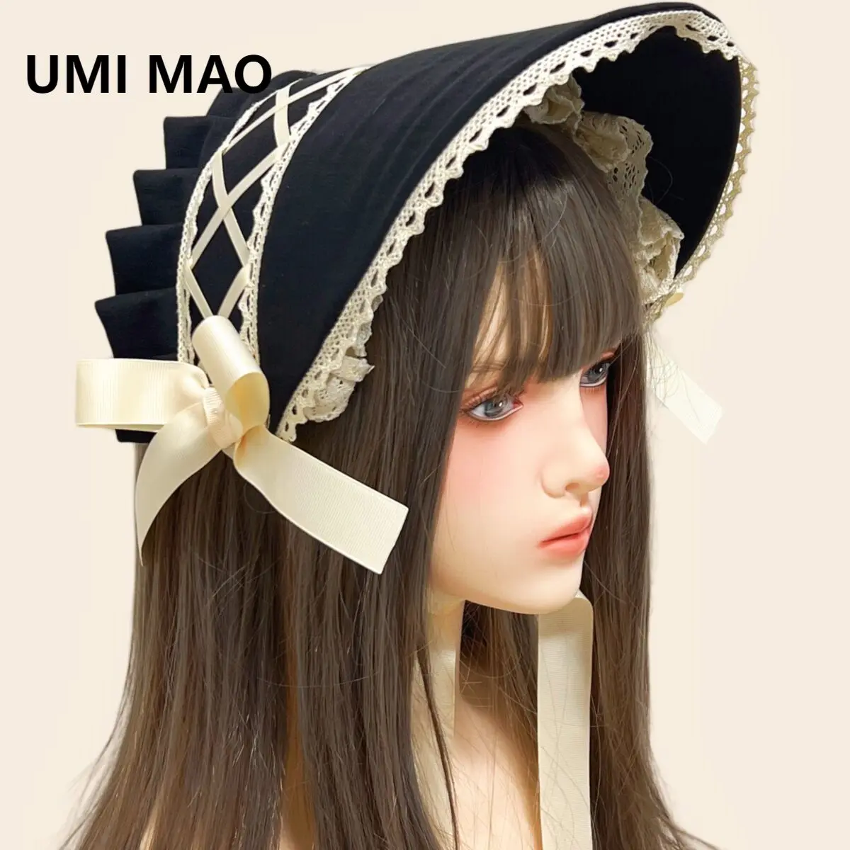 

UMI MAO Шляпа Лолиты с кружевной отделкой и бантом BNT Шляпа для волос Лолиты ручной работы Рыцарь Кукла Лолита Аксессуары Кепка Femme