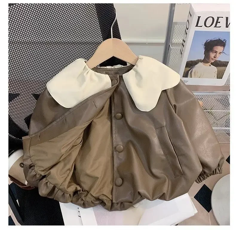 Mädchen Kunstlederjacke Trendiger Herbst-Frühlingsmantel für Kinder Modische Kurze Bikerjacke für Kleinkindmädchen – Detail 6