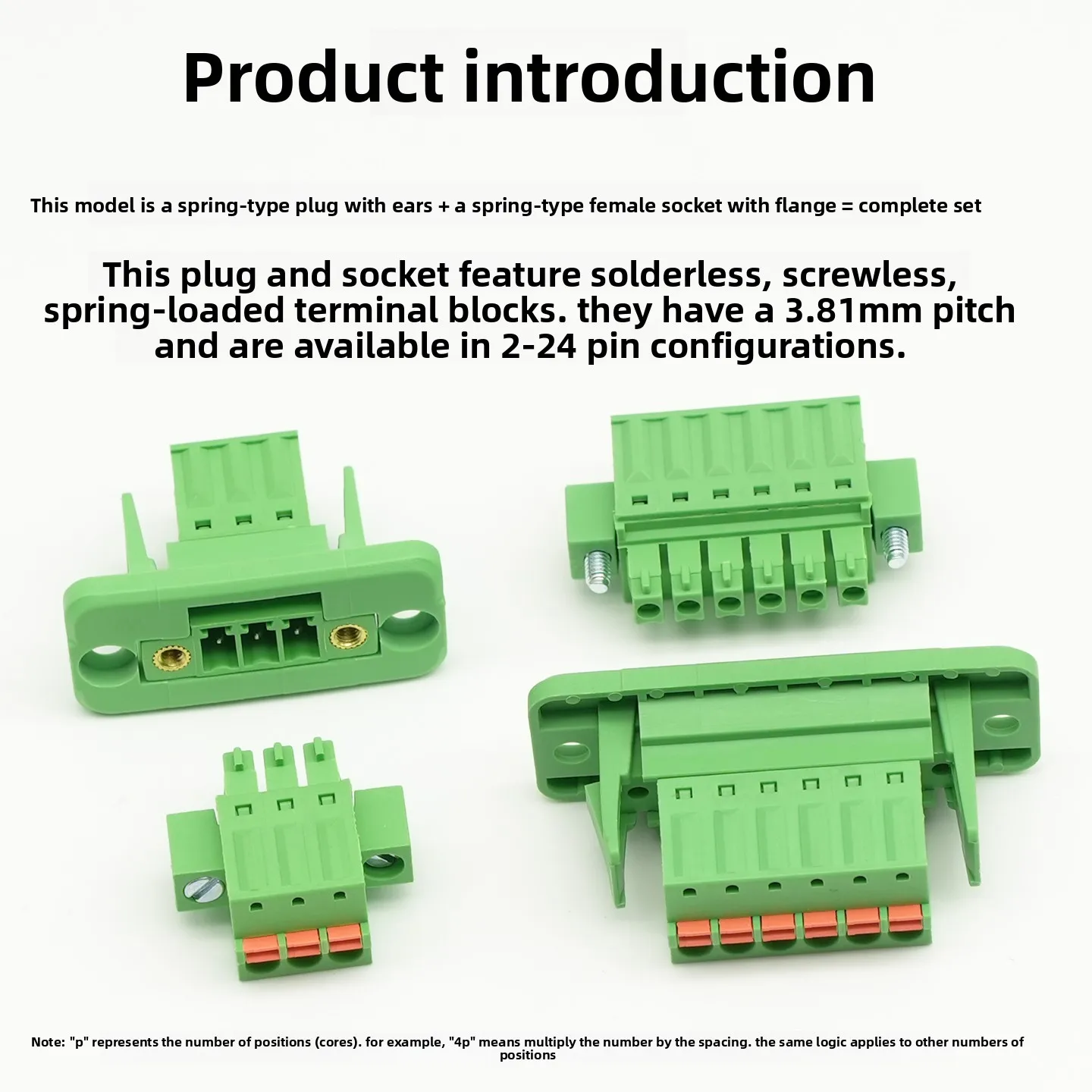 

15EDGWC-3.81 Wall Terminal Block Screw Free Butt KDM/KDPM Spring Type with Frame Complete Set