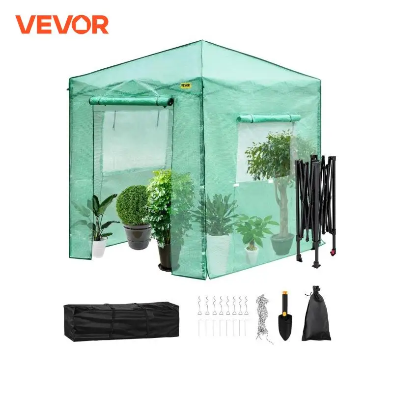 VEVOR 8x6FT 8x12FT Outdoor Garden Walk-in Greenhouse Weather-proof With Roll-up Doors & Windows Steel Frame PE Cover Portable