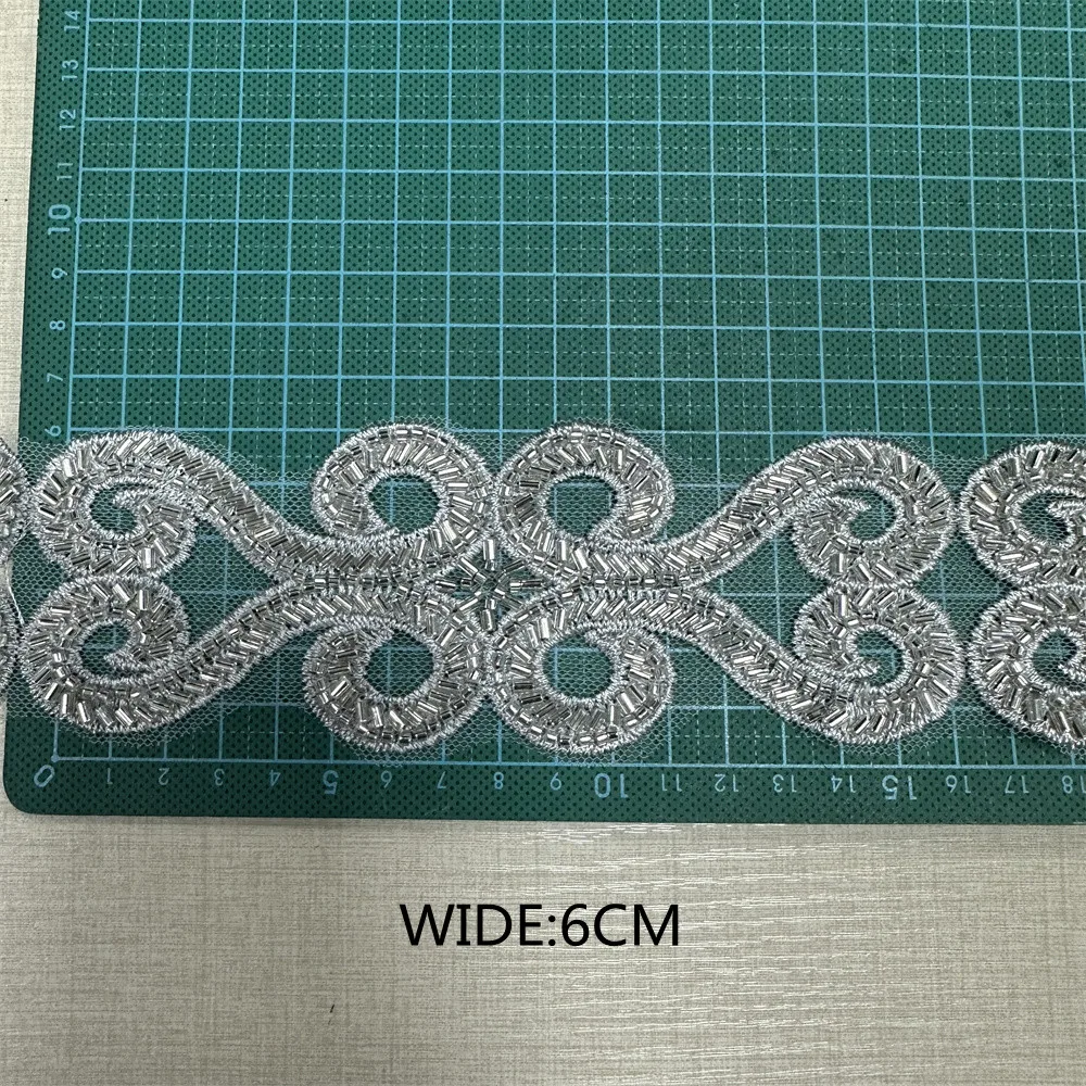 4.5yards gold silver beaded lace trim for wedding bridal