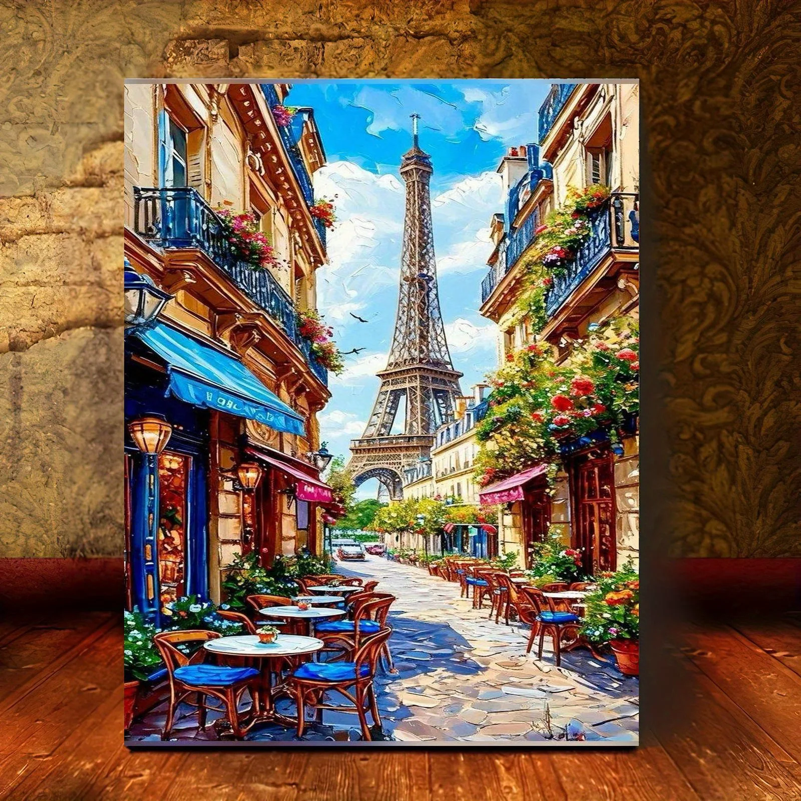 Diamond Painting Romantic Encounter Between a Paris Street Scene and the Eiffel Tower Mosaic Handmade Artwork Gift Home Decor