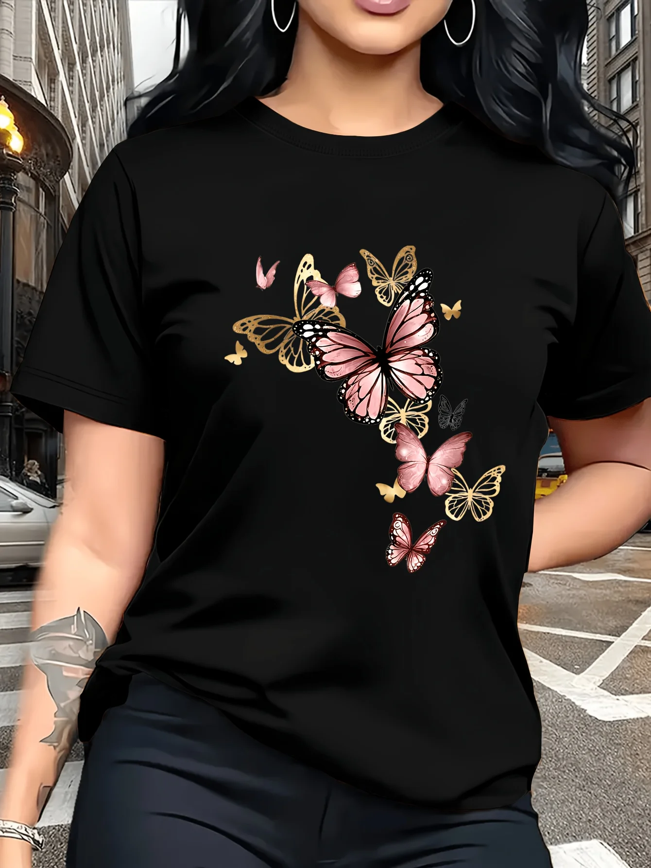 Watercolor Style Butterfly Pattern Print Breathable T-Shirt Family Travel Fashion Harajuku Casual Street Tees Aesthetic Tops