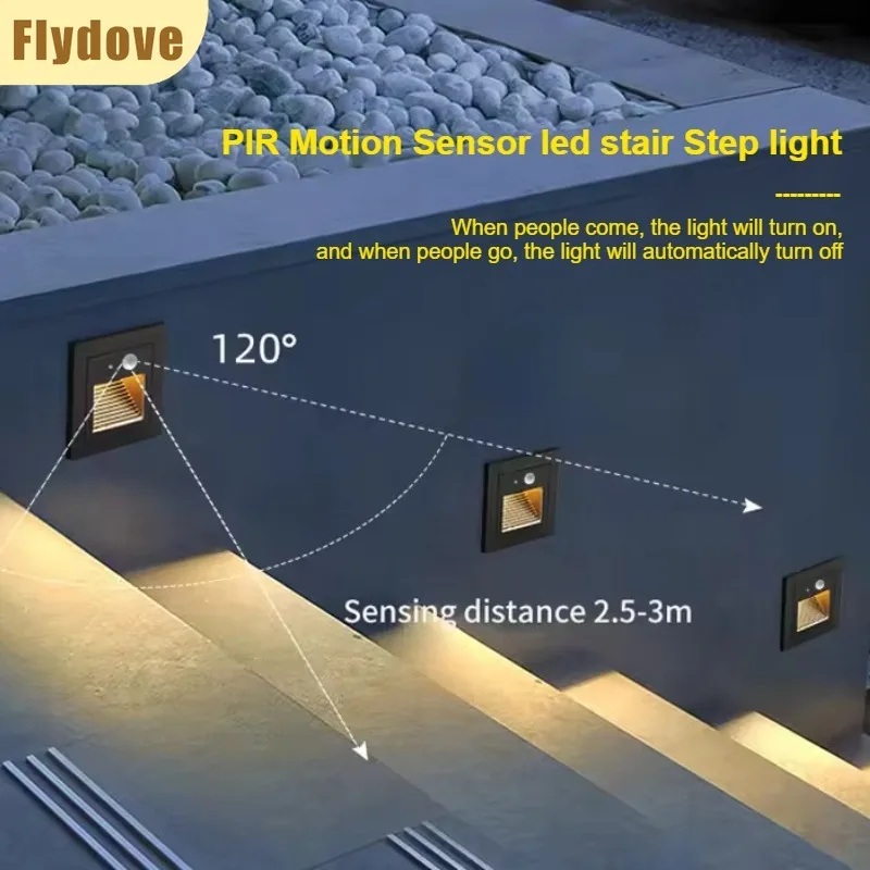 

Embedded Aluminum Human Motion Sensor Step Light Creative Outdoor Waterproof IP65 Indoor Staircase Corridor Lighting Wall Light