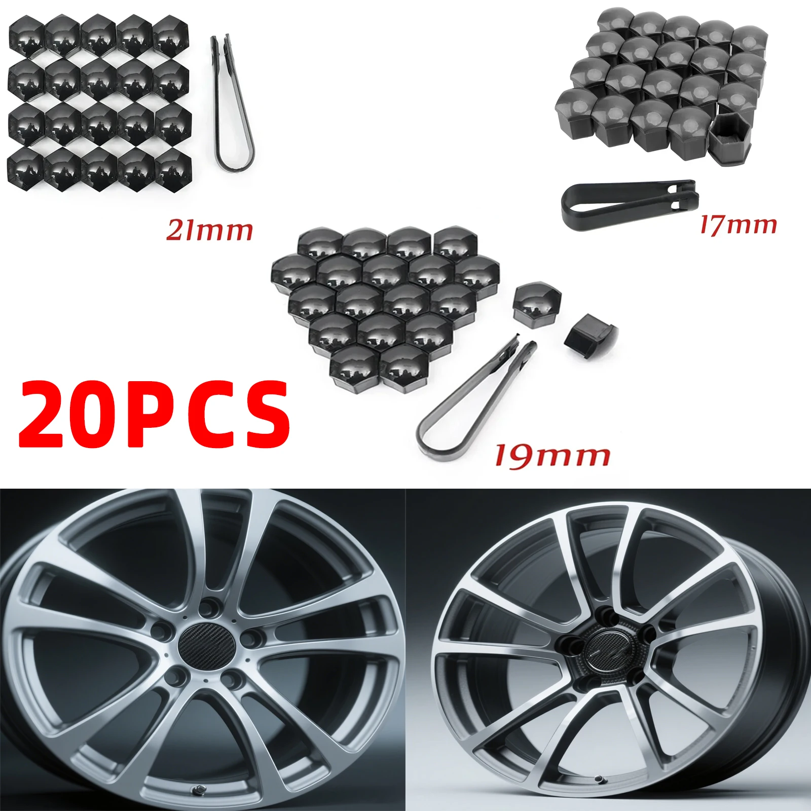 

17/19/21mm 20PCS Car Tire Screw Caps Nut Bolt Exterior Covers Car Wheel Tire Nut Caps Anti-Rust Auto Hub Screw Protection Covers