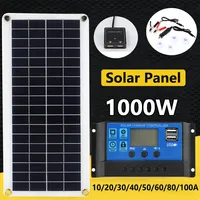 20-1000W Solar Panel 12V Solar Cell 10A-100A Controller Solar Plate Kit For Phone RV Car MP3 Camping Home Outdoor Battery Supply