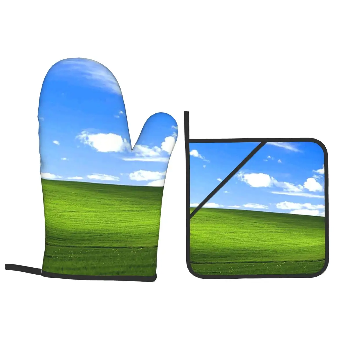Windows XP Background Oven Mitts and Pot Holder Sets of 4 for Baking Kitchen Cooking Grilling Resistant Non-Slip Gloves