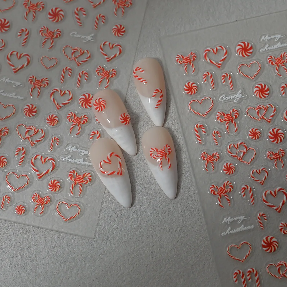 Jelly Candy Cane Nail Art Accessories Stickers Sweet Christmas Candy Back Adhesive Nail Stickers DIY Manicure Decorations Decal