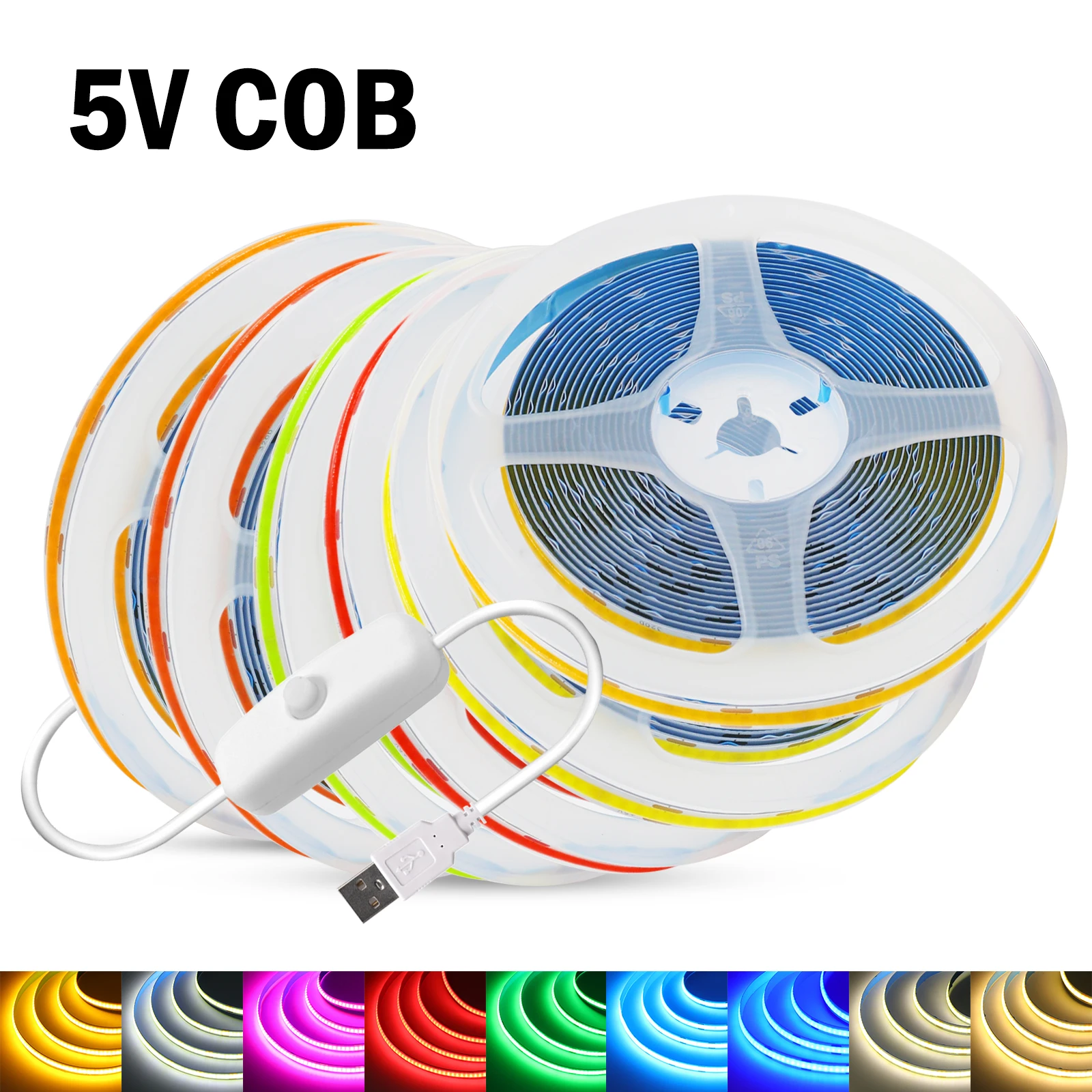 

USB DC 5V COB Светодиодная лента 320 светодиодов/м с переключателем ВКЛ-ВЫКЛ Клейкая гибкая лента 3000K 4000K 6500K Линейное освещение