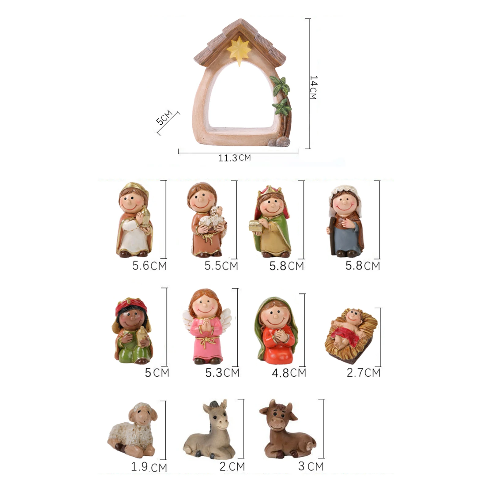 Figurines de la Nativité de Noël avec lumière, résine, Sainte famille, naissance de Jésus pour Noël, église britannique, étagère, chapelle, 12 pièces