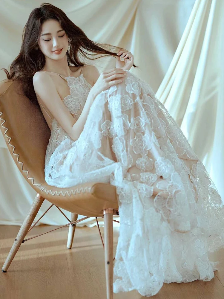 

Сексуальный кружевной свадебный халат для церемонии помолвки, маленький размер, утренний халат для женщин, модный, с завышенной талией, для свадьбы...