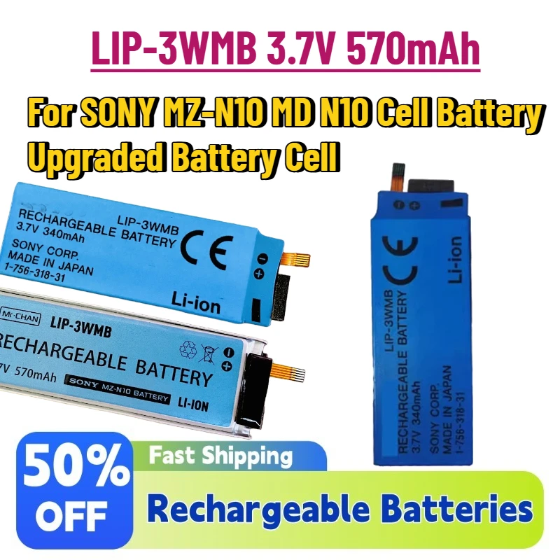

High-Quality NEW LIP-3WMB 3.7V 570mAh Rechargeable Batteries for SONY MZ-N10 MD N10 Battery Upgraded Battery Cell