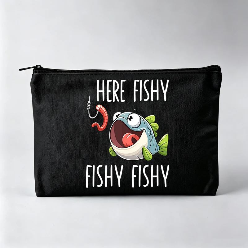 Women's Fish Graphic Makeup Bag with Letter Print, Casual Cosmetic Storage Pouch for Daily Use
