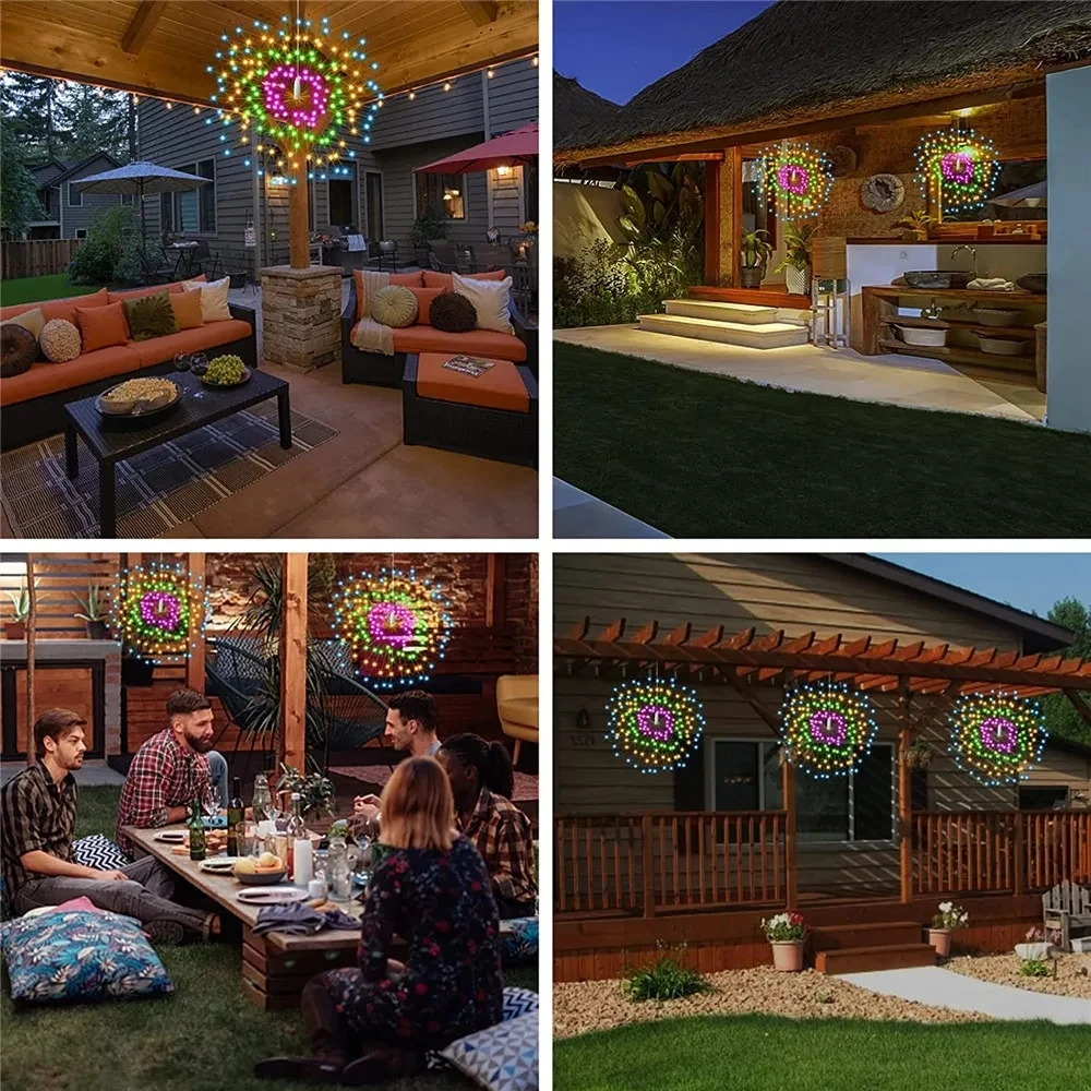LED Copper Firework Lights, 8 Modes Fairy Starburst Light with Remote Outdoor Decorations for Home, Party, Cafe, Wedding