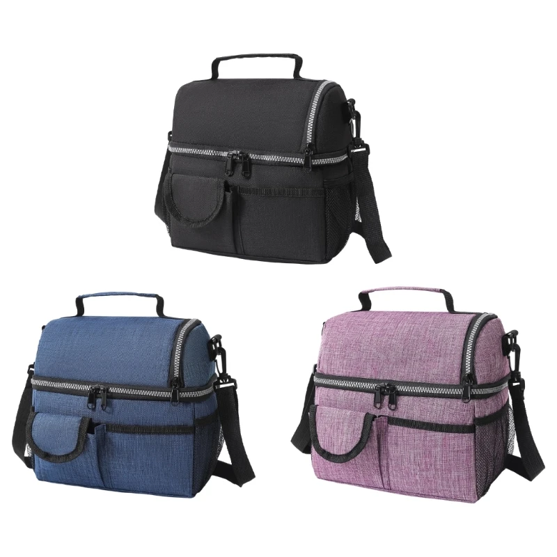 Double Compartment Insulated Bag Thermal Cool Bag Easy to Clean Oxford Lunch Bag for Convenient Meal Transport Dropship