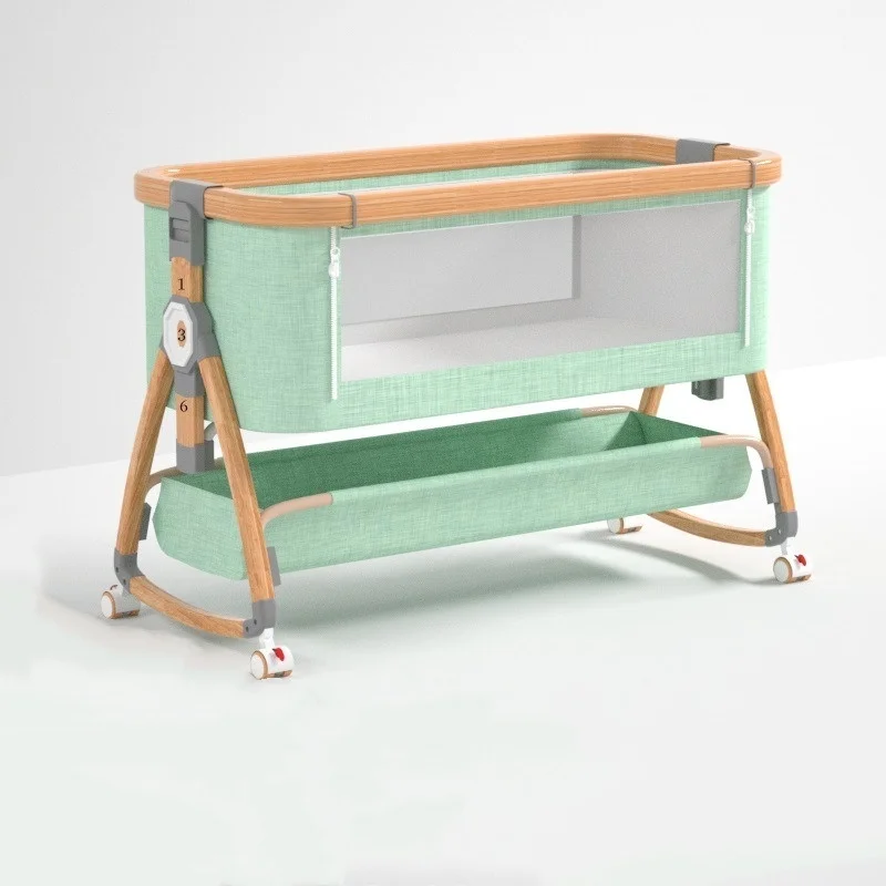 Upgraded Bedside Crib With Aluminum Wooden Grain Frame Baby Swing Bassinet Baby Swing Bassinet for Baby Portable Crib Foldable