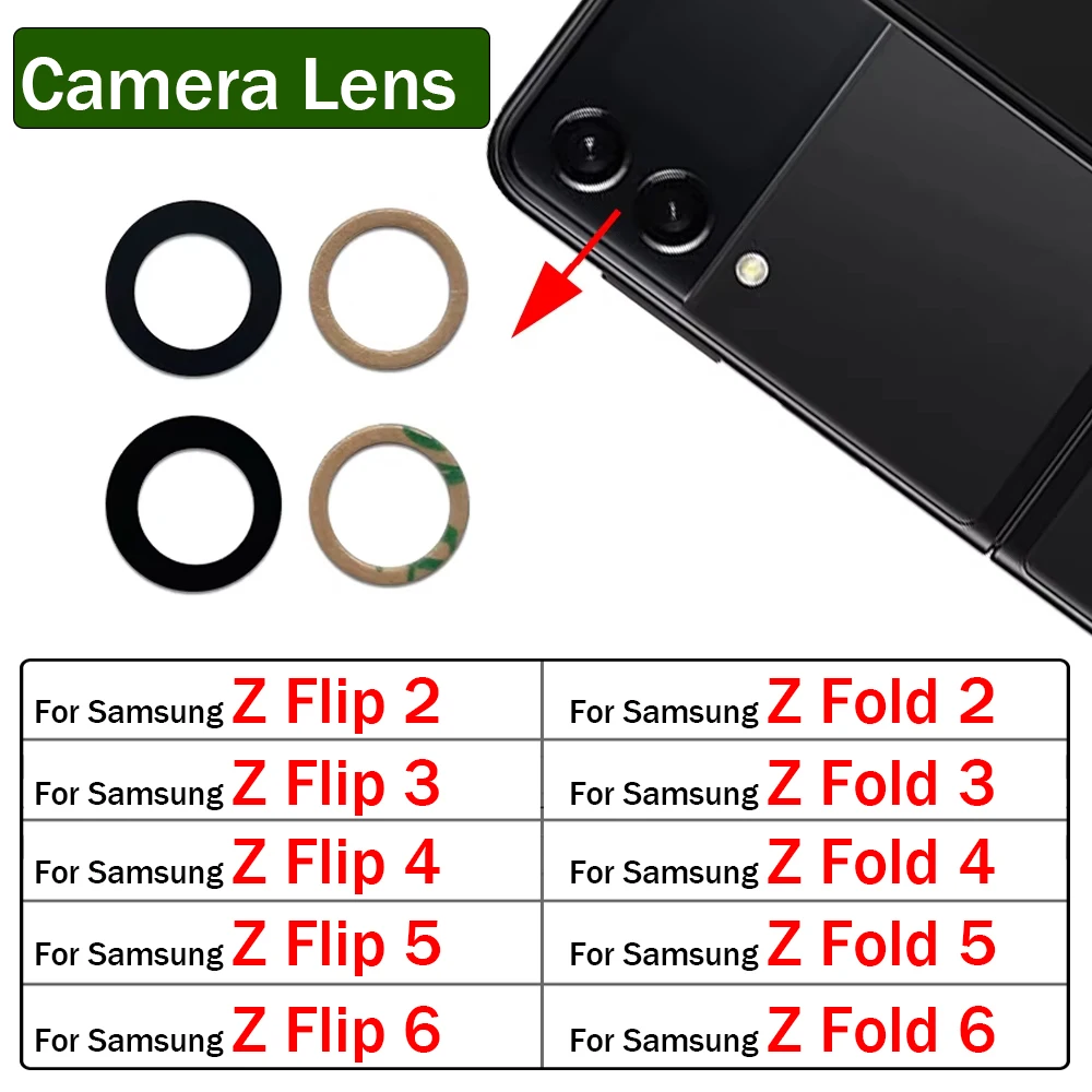 

Camera Glass Lens Back Rear Camera Glass Lens with Adhesive Sticker For Samsung Z Flip 2 3 4 5 6 / Z Fold 2 3 4 5 6 5G