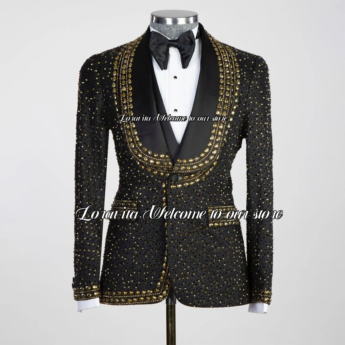 

Luxury Sparkly Metallic Ornament Tuxedos Men Suits Fashion Male Prom Blazers Wedding Groom 3 Pieces Set traje de hombre elegante