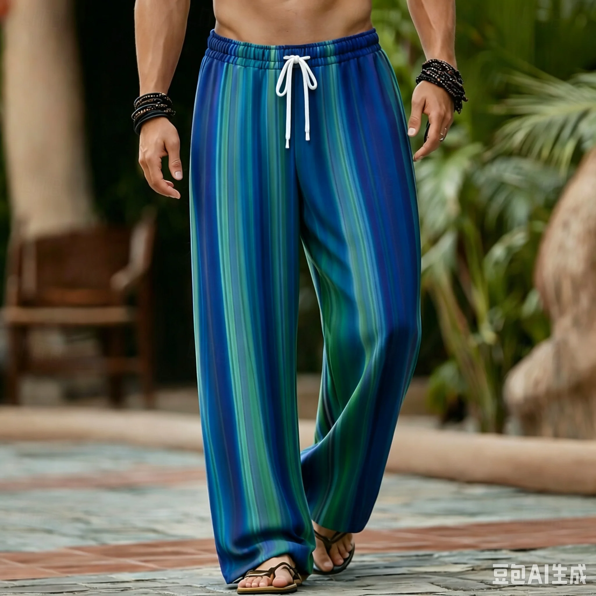 Men Women Unisex Quick Dry Straight Pants, 3D Multicolor Gradient Stripe Print Long Trousers, Holiday Beach Casual Sport Pants