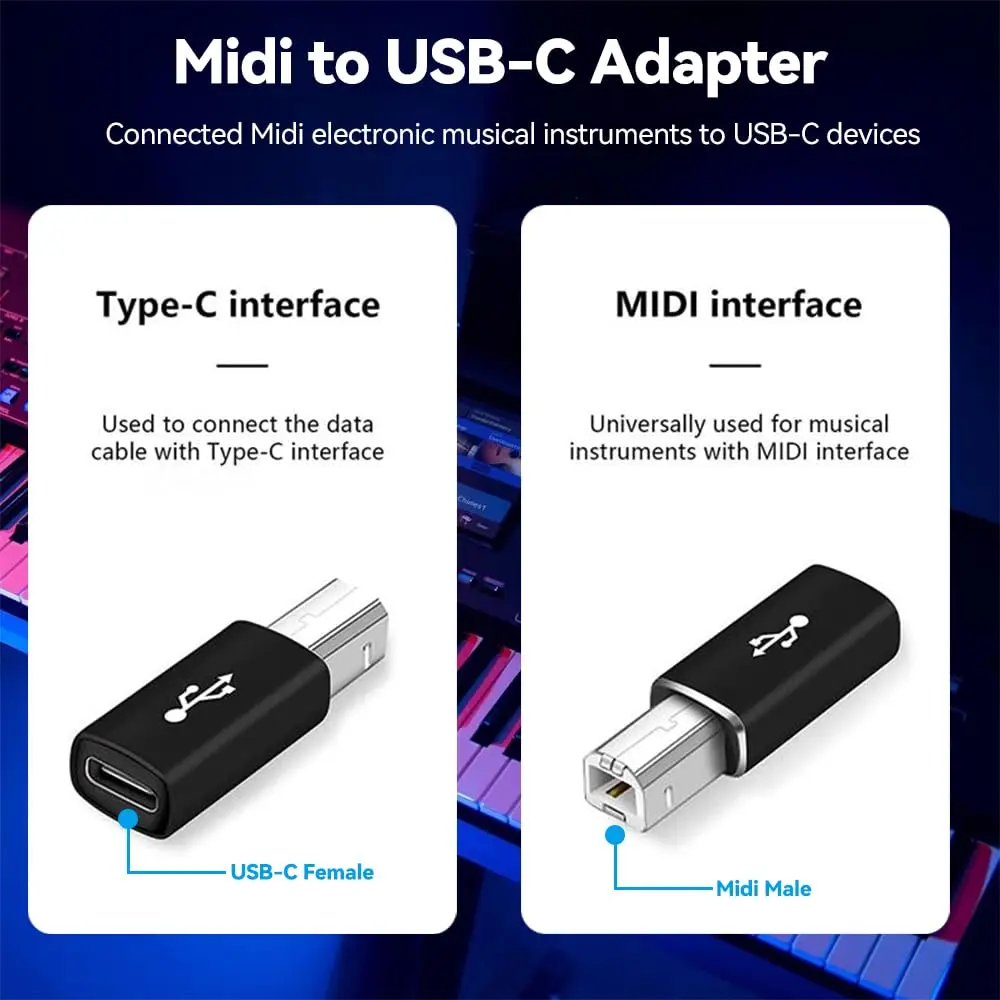 Męski Adapter NNBILI Type-C do USB-B na MacBook/iPad kompatybilny ze skanerem elektronicznego pianina/klawiatury/perkusji