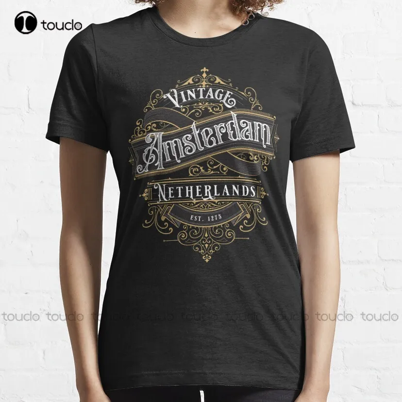 Amsterdam Vintage Travel Decal Netherland City Of Amsterdam Skyline T-Shirt Oversized Tshirts Custom Aldult Teen Unisex Xs-5Xl