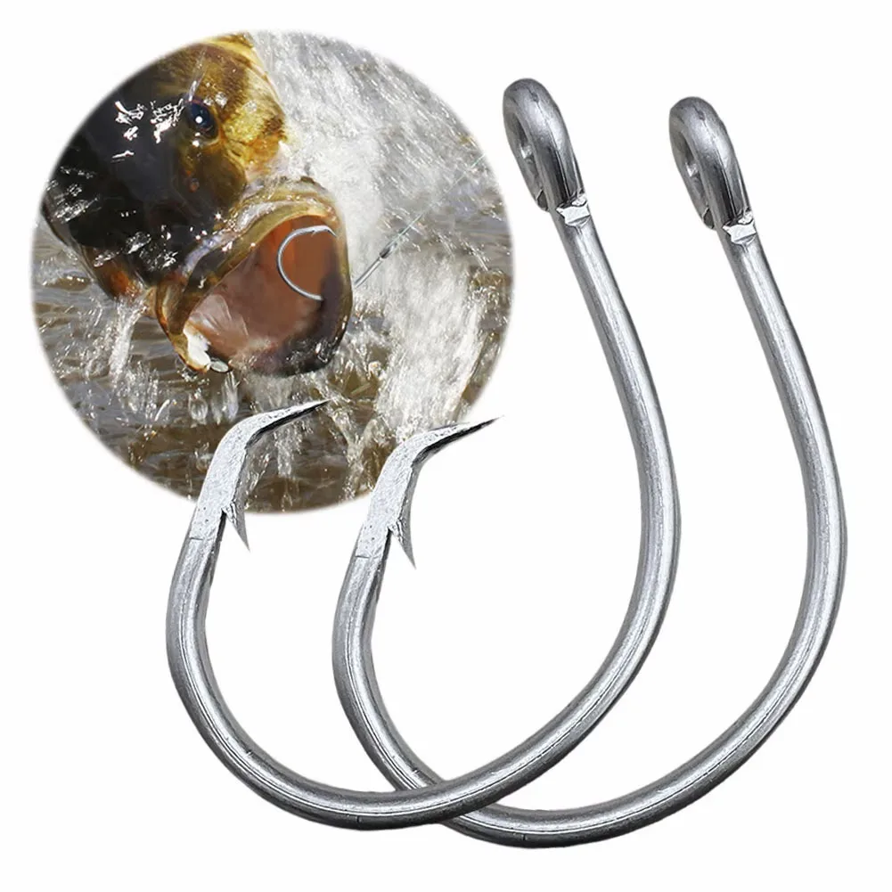30pcs/box Fishing Hooks Stainless Steel Wide Gap Circle Saltwater Fishing Hook Set Mixed Size Barbed for Tuna Catfish Bass