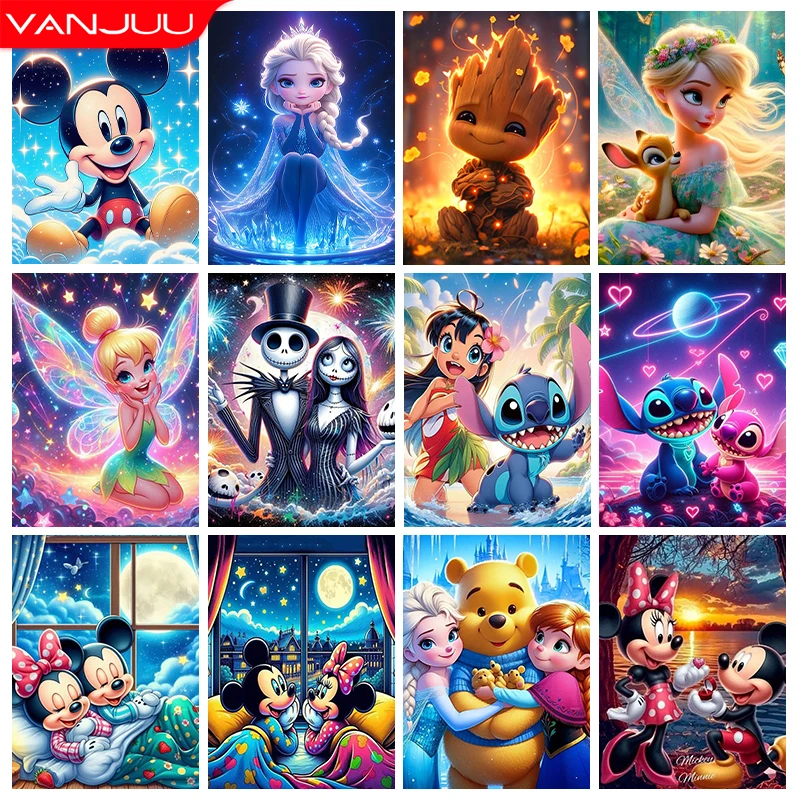 Disney Stitch 5D Diamond Painting Mickey Minnie Full Diamond Mosaic Art Picture DIY Tinkerbell Home Decoration Painting Gift