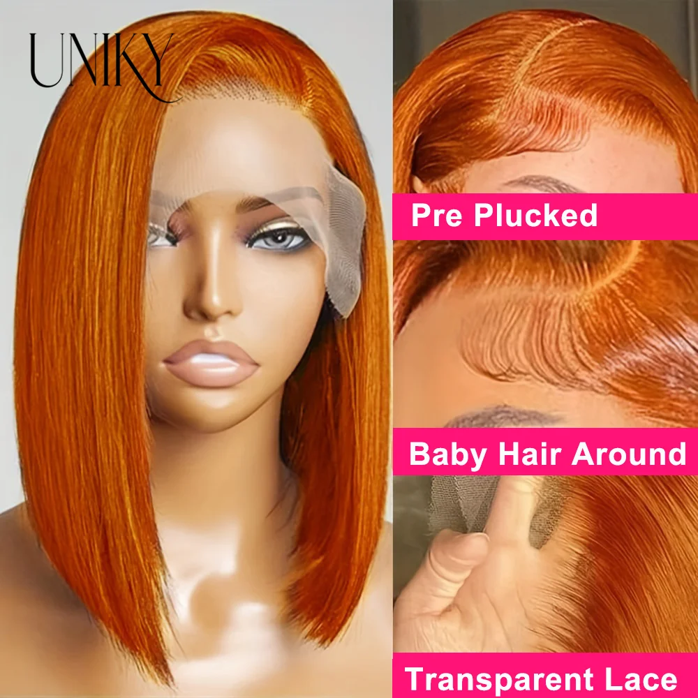 Wear And Go Glueless Wig Human Hair Ready To Wear Short Bob Wigs For Women Transparent HD Pre Cut Lace Ginger Orange straightbob