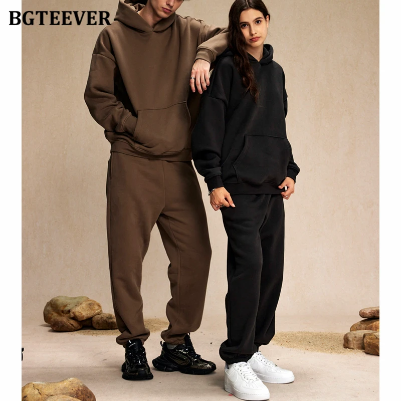 BGTEEVER Autumn Winter Women Tracksuits Thicken Velvet Hoodies Sweatshirts Ladies Warm Harm Pants for Women
