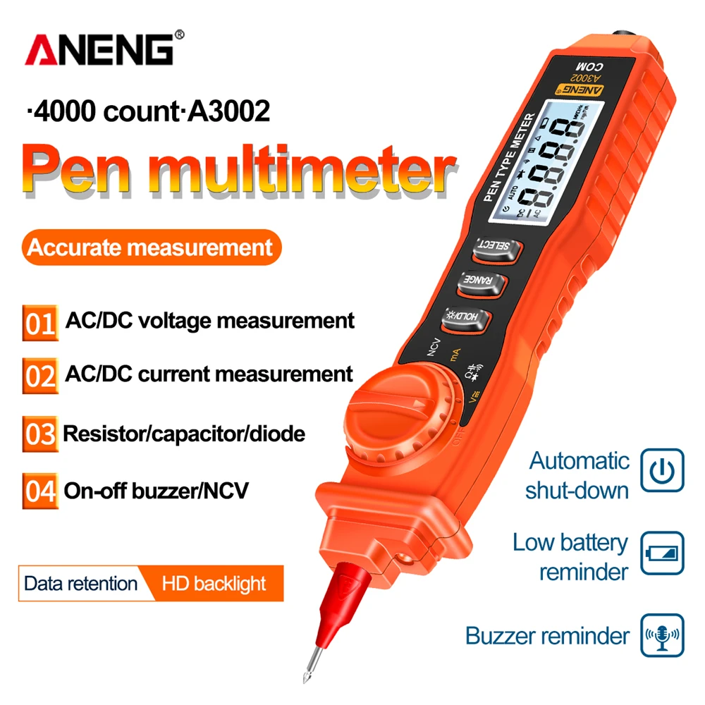 ANENG A3002 Digital  Pen Type  Multimeter 4000 Counts with Non Contact AC/DC Voltage Resistance Diode Continuity Tester Tool