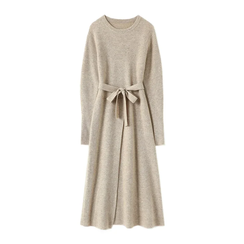 high-end women\'s winter warm crew neck long sleeve 100% cashmere dress pullover