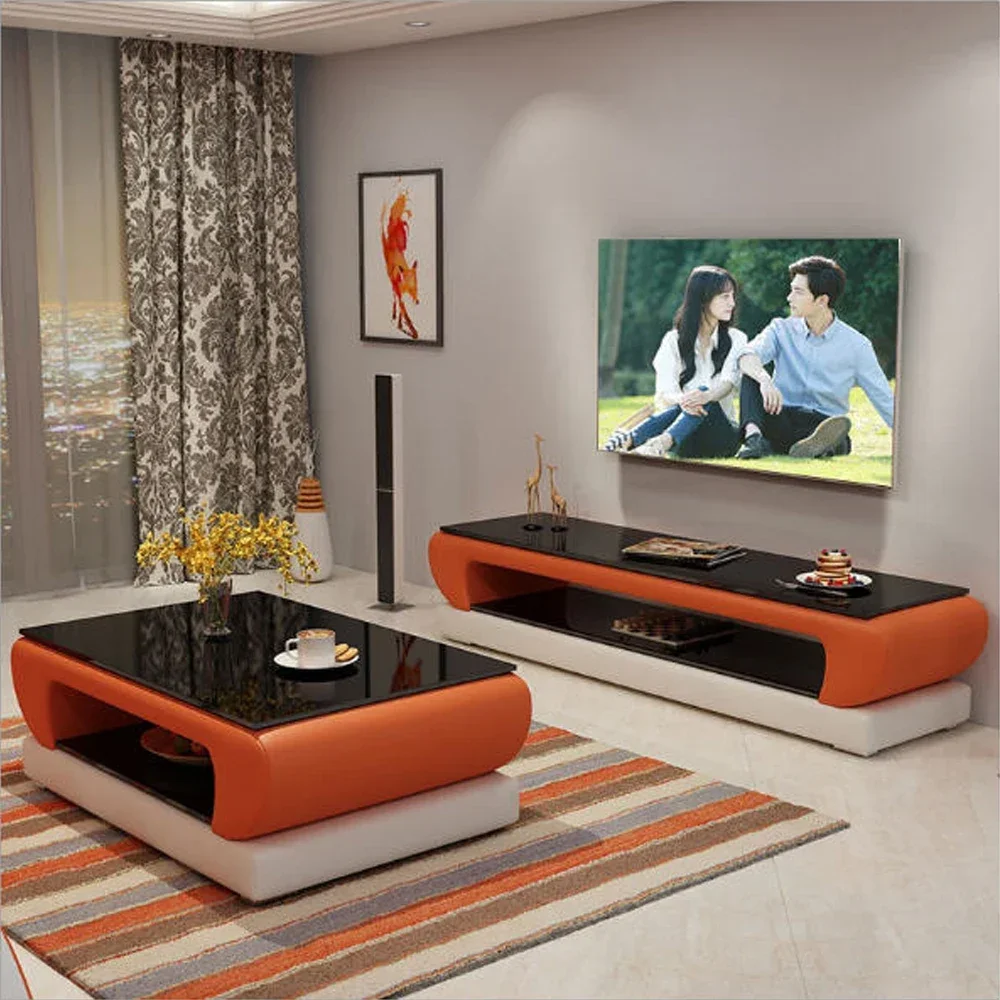 

Tv Stand Floor Natural Glass Top Leather Stand Modern Living Room Led Monitor Stand Mueble Cabinet Mesa Home Furniture