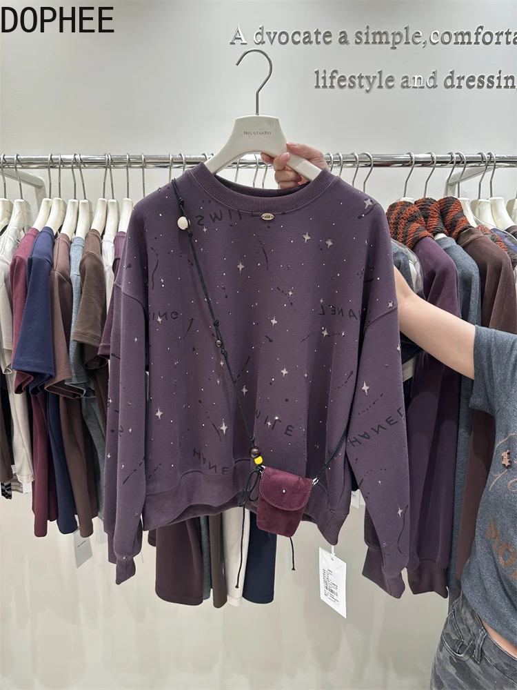 الماس ربيع الخريف المرأة البلوز كل مباراة فضفاضة جولة الرقبة البلوز أعلى طويلة الأكمام عارضة الإناث القطن هوديي قمم #2