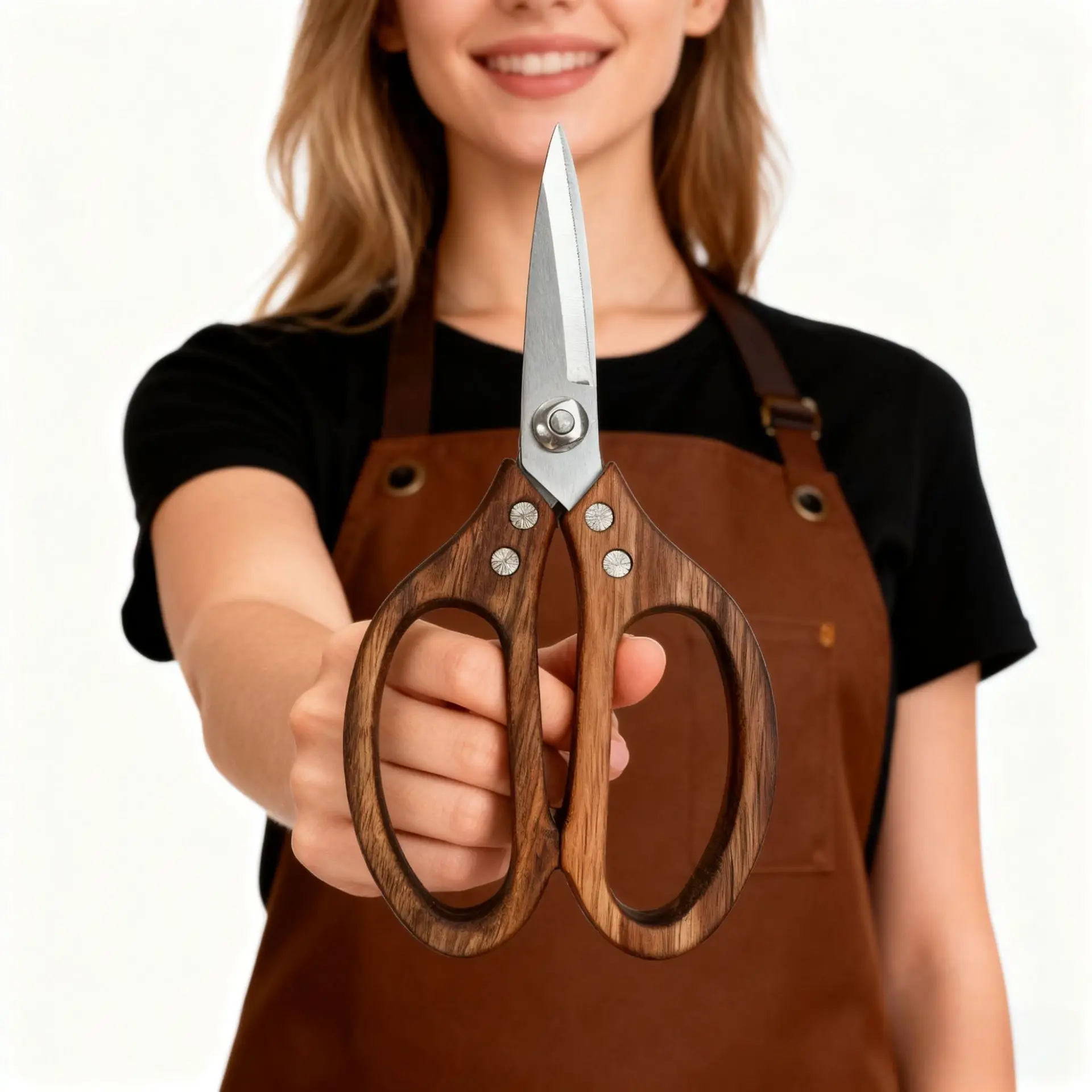 Environmentally Friendly Stainless Steel Multifunctional Household Kitchen Scissors, Powerful Boneless Wooden Scissors