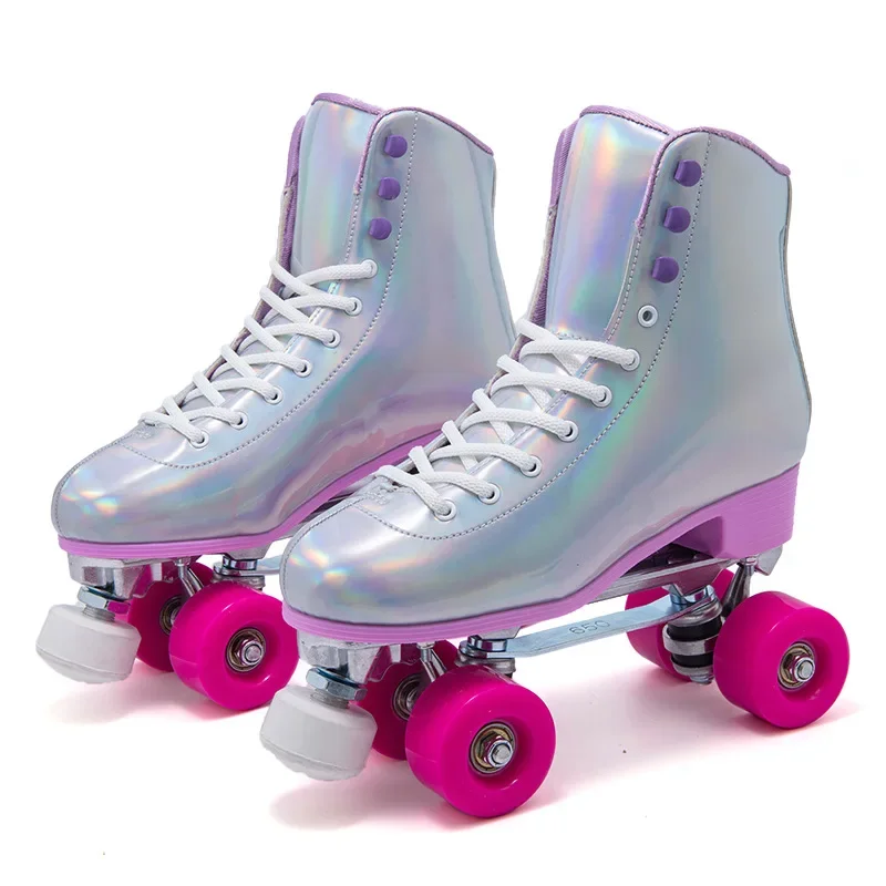 Silver Roller Skates Shoes Quad 4 Wheels Skating Professional Brush Street Roller Skating Rink Sliding Outdoor Sports Shoes Gift