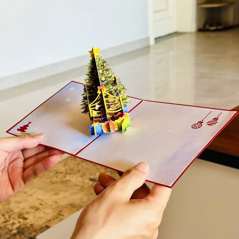 

10PCS Colour Printing Three-Dimensional Christmas Tree 3D Greeting Card Christmas 3D Card Blessing Thanksgiving New Year Gift